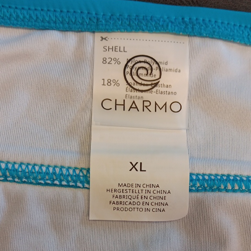 NWT. CHARMO Vibrant Aqua  Sporty High-waist Bikini Set with Lime Details - Picture 6 of 8